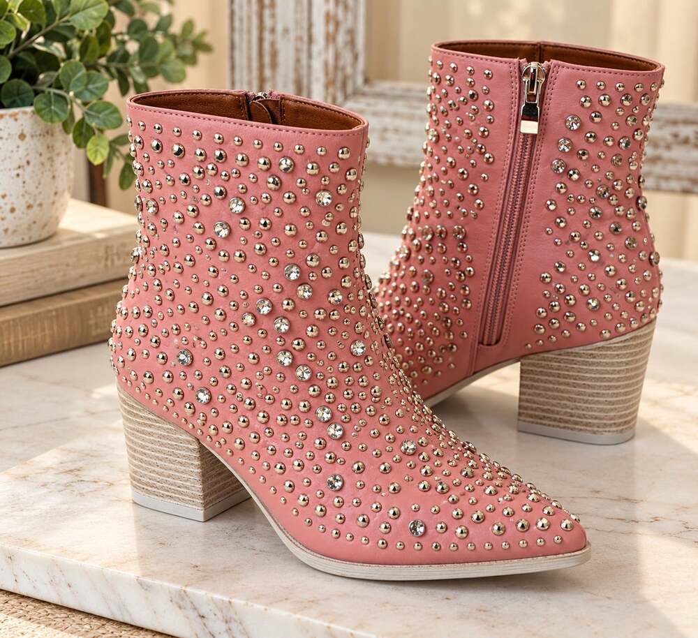 NIB Hey Girl by Corkys Shine Bright Rhinestone Western Boots Pink Blush Size 6